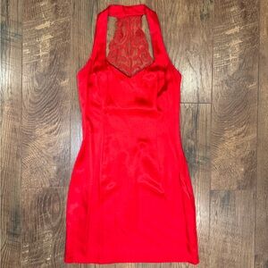 Vintage Jessica McClintock Gunne Sax 80s Vibrant Red Backless Lace Dress